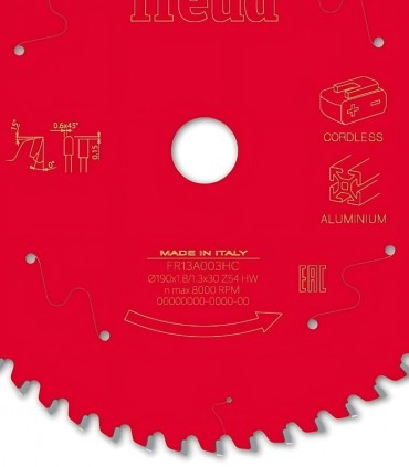 تیغ اره دیسکی الماسه آلومینیوم بر فرود ایتالیا قطر 190 دندانه 54 - FR13A003HC
