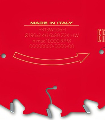 تیغ اره دیسکی الماسه دندانه درشت چوب بر فرود ایتالیا قطر 190 دندانه 24 - FR13W006H