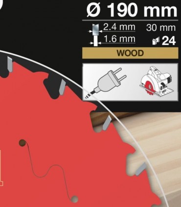 تیغ اره دیسکی الماسه دندانه درشت چوب بر فرود ایتالیا قطر 190 دندانه 24 - FR13W006H