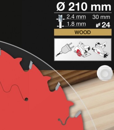 تیغ اره دیسکی الماسه چوب بری قطر 210 دندانه درشت 24 فرود ایتالیا - FR15W003H