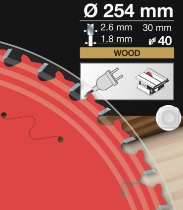 تیغ اره دیسکی الماسه چوب بری قطر 254 دندانه 40 فرود ایتالیا - FR24W002T