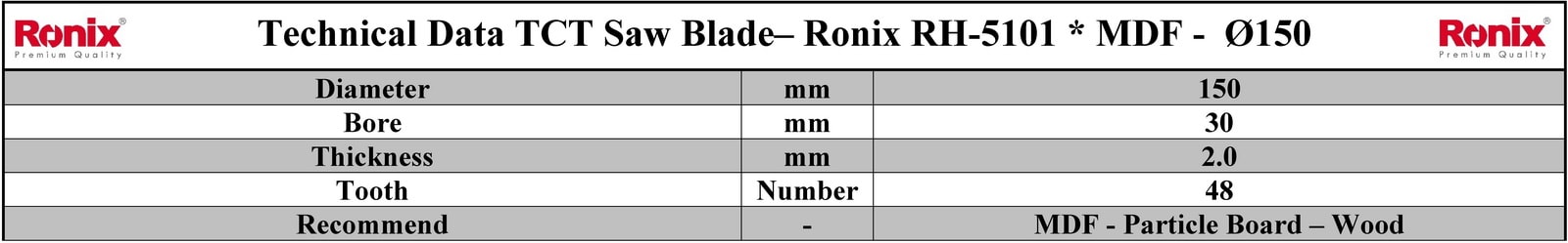 Ronix RH-5101 مشخصات فنی تیغ اره دیسکی الماسه ام دی اف بر