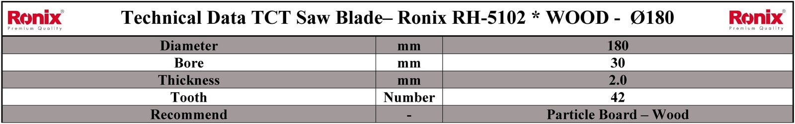 Ronix RH-5102 مشخصات فنی تیغ اره دیسکی الماسه چوب بر
