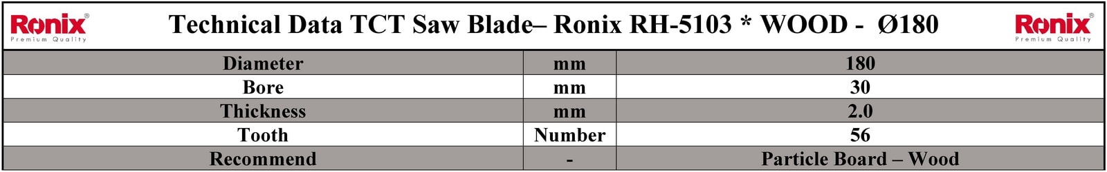 Ronix RH-5103 مشخصات فنی تیغ اره دیسکی الماسه چوب بر