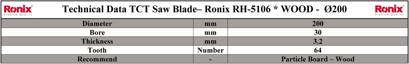 Ronix RH-5106 مشخصات فنی تیغ اره دیسکی الماسه چوب بر