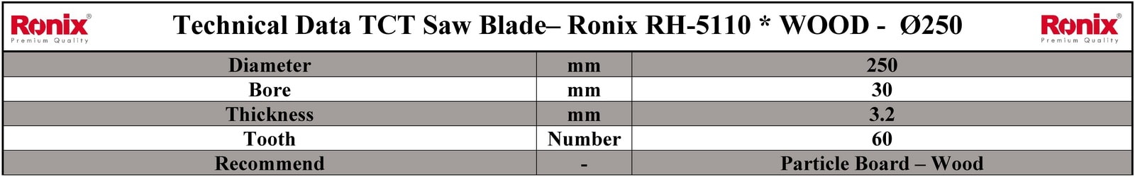 Ronix RH-5110 مشخصات فنی تیغ اره دیسکی الماسه چوب بر