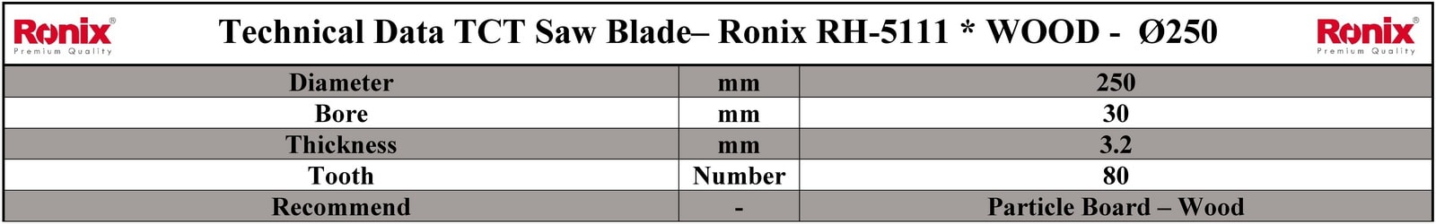 Ronix RH-5111 مشخصات فنی تیغ اره دیسکی الماسه چوب بر